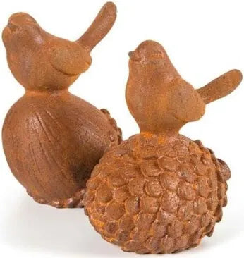 Set cast iron birds on acorn and nut