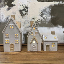 Load image into Gallery viewer, Lucia ceramic house set of 3 white / natural with lights
