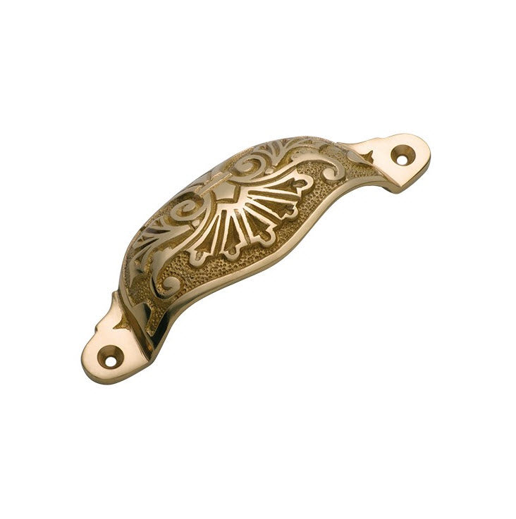 Tradco 3552- Ornate Cupped Drawer Pull Polished Brass