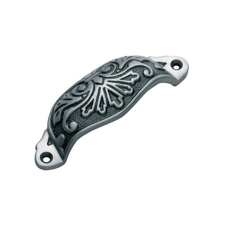 Tradco 3582- Ornate Cupped Drawer Pull Polished Metal